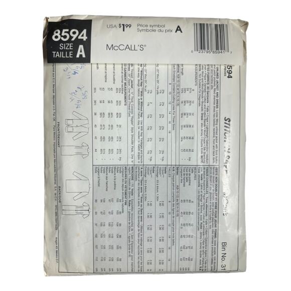 McCall's 8594 Misses' Unlined Jacket and Dress Pattern - Size 8-10-12 - Picture 3 of 5